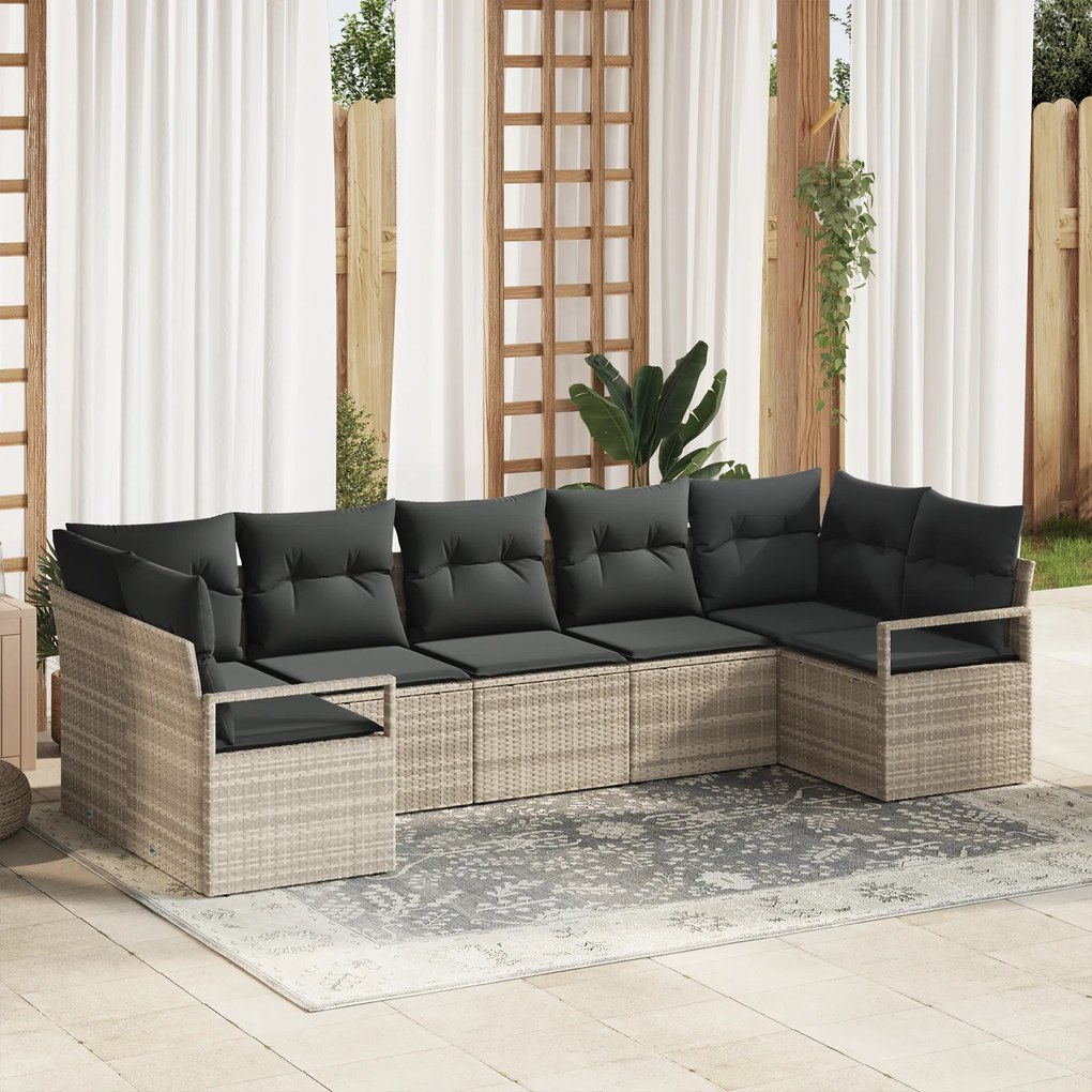 vidaXL Set de canapele pentru grădină 7 pcs Gri deschis Rattan poli
