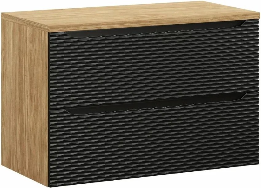 Set dulap baza suspendat 90 cm cu blat Comad Ocean stejar uleiat si negru mat