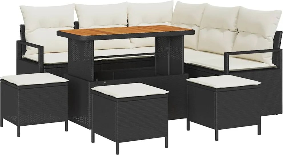 vidaXL Set de canapele pentru grădină cu pernă 9 pcs Negru și Crem