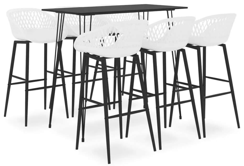 vidaXL Set mobilier de bar, 7 piese, negru și alb