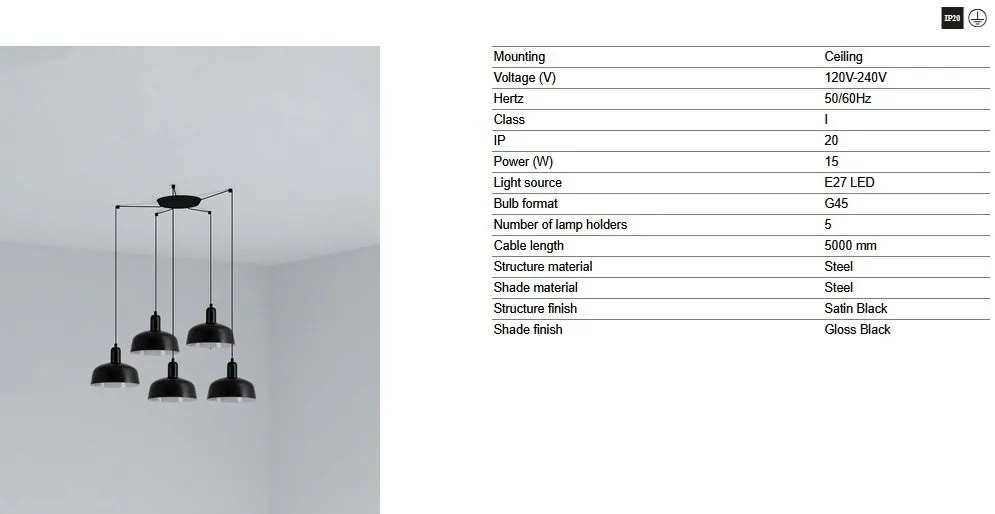 Lustra cu 5 pendule metal TATAWIN S neagra