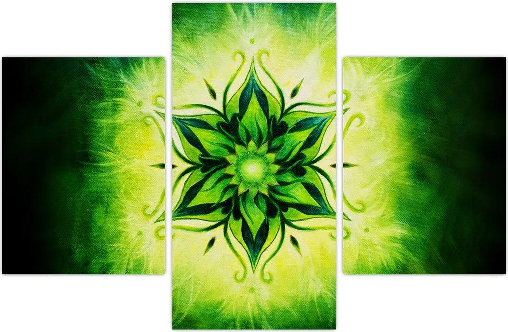 Tablou - Mandala de flori, fundal verde (90x60 cm)