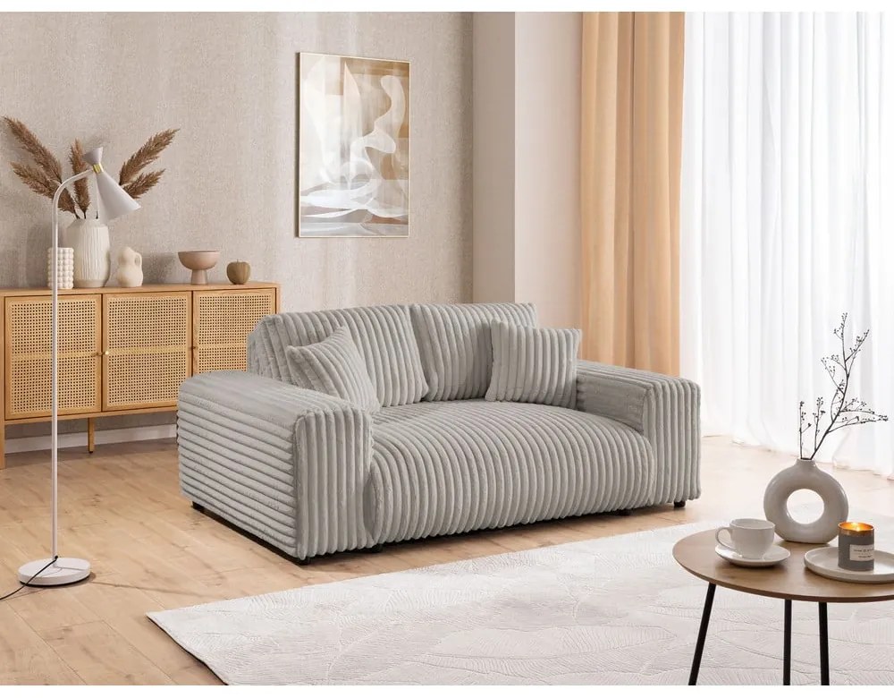 Canapea gri deschis cu tapițerie din catifea reiată 178 cm Justin – Ropez