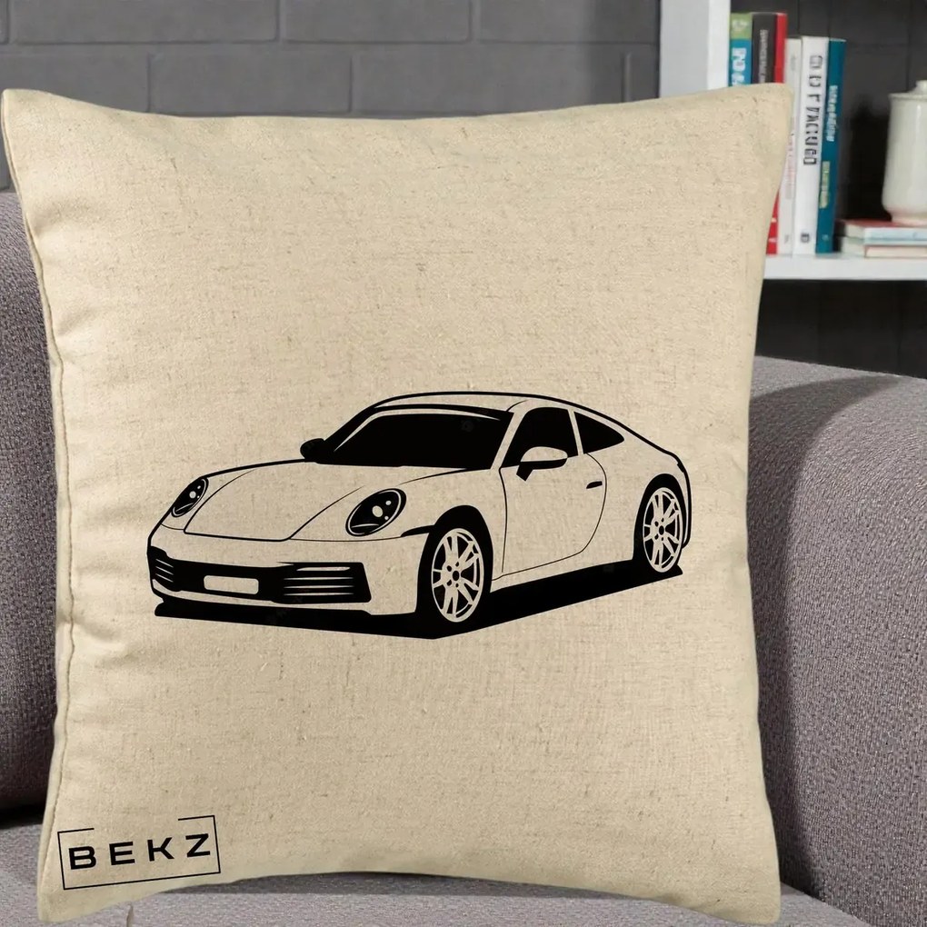 Perna Personalizata Porsche 911 Silueta, 40x40 cm, Bej, Husa Detasabila, Perna Inclusa, BEKZ®
