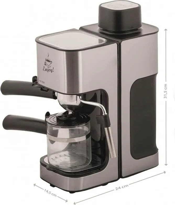 La mâna a doua: Espressor manual First Austria FA-5475-2, 800W, Rezervor 0.250L, Vas de sticla, Pauza, Inox/Negru