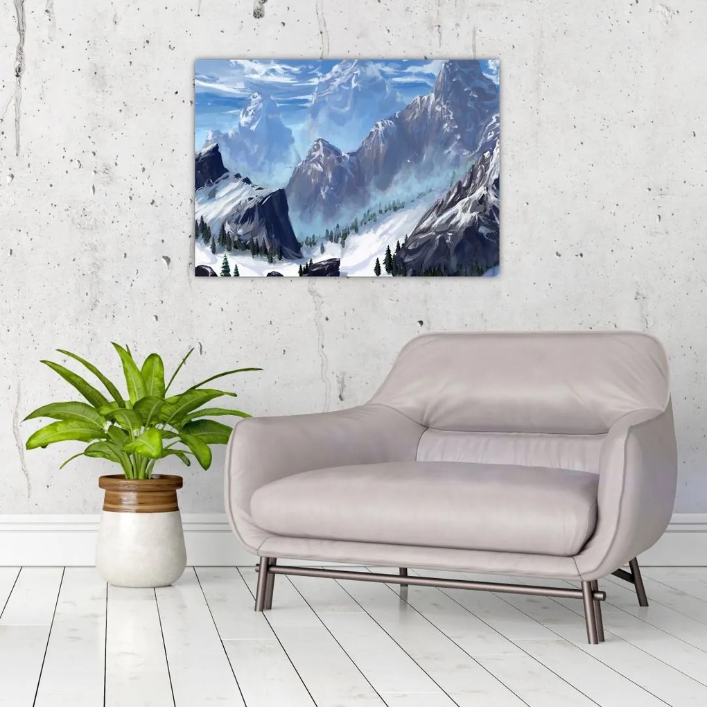 Tablou pe sticlă - Munții pictați (70x50 cm)