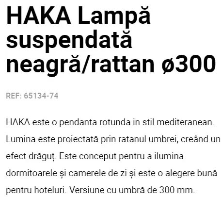Lustra / Pendul suspendat design natural din ratan HAKA 30cm