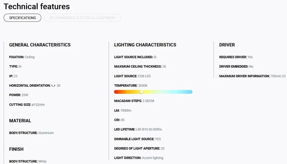 Spot LED incastrabil OPTIC White downlight LED 18/25W 3000K 20° 2260/2990 lm