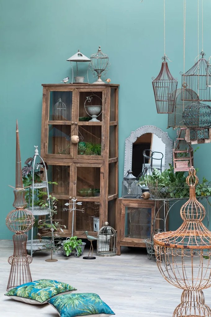 Vitrina din lemn masiv si sticla, cu 4 usi, aspect rustic, Laval