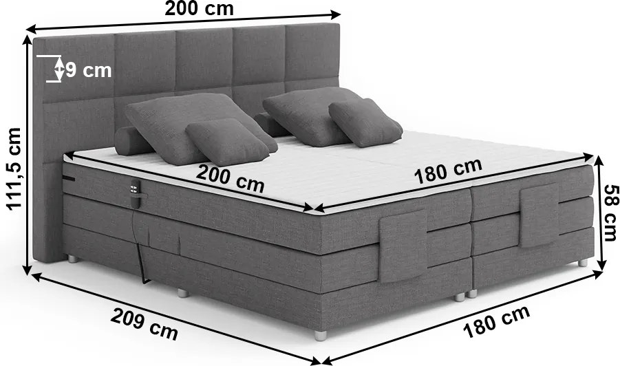 Pat electric reglabil, arcuri, gri, 180x200, MURKO NEW