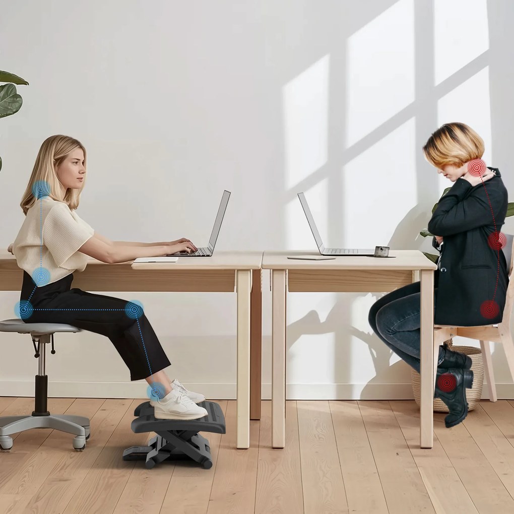HOMCOM Suport Ergonomic pentru Picioare cu Role de Masaj, Antiderapant și Reglabil pe 3 Înălțimi, 46x35x17 cm, Negru | Aosom Romania