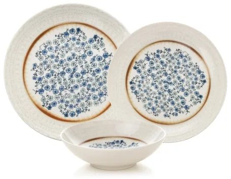 Set de veselă, 24 piese, porțelan, albastru/bej