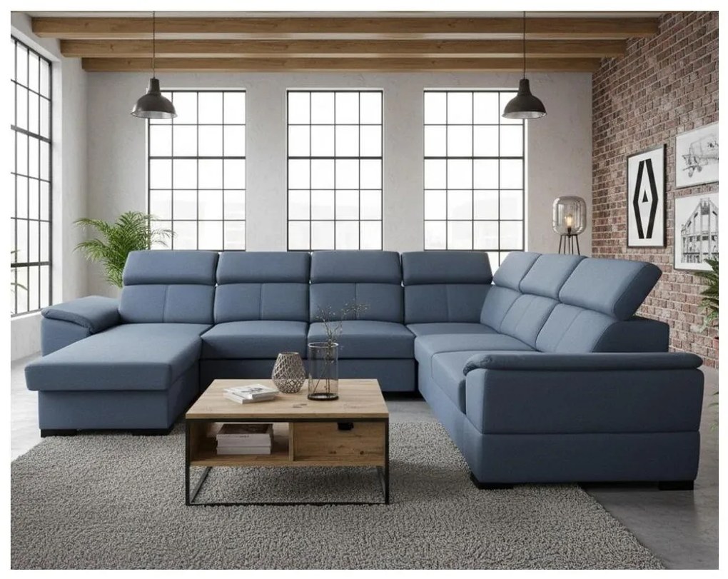 Colțar extensibil universal în U cu spațiu de depozitare GRANADA, albastru