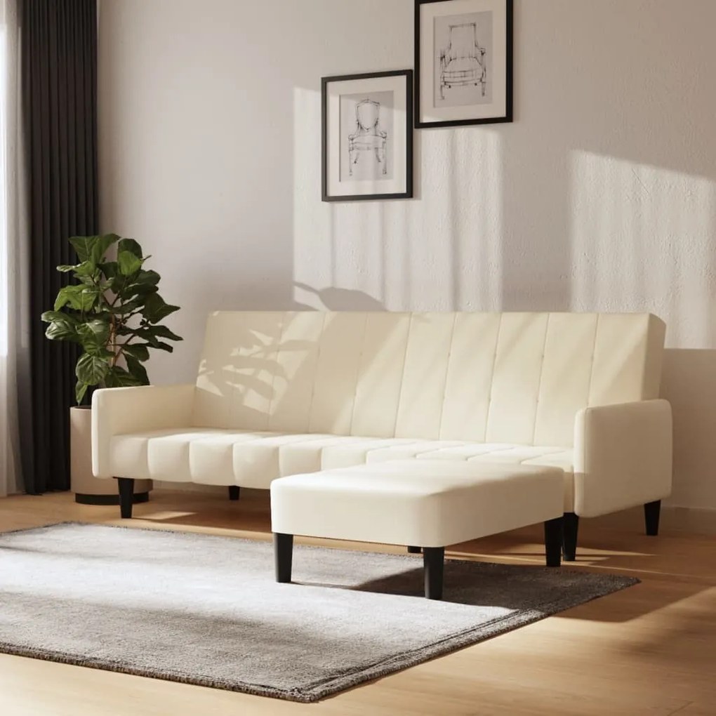 3080579 vidaXL Canapea extensibilă 2 locuri, cu taburet, crem, catifea
