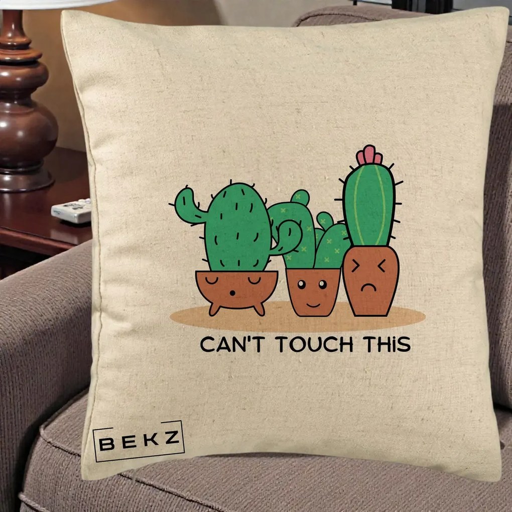 Perna Decorativa Cactus Funny Can't Touch This, 40x40 cm, Bej, Husa Detasabila, Perna Inclusa, BEKZ®