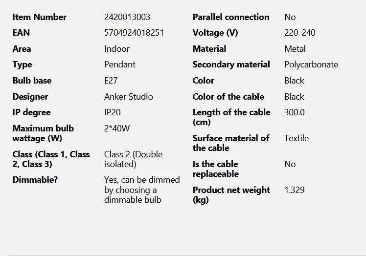 Lustra/Pendul modern design nordic Versale 35cm negru