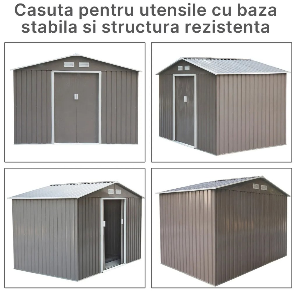 Outsunny magazie scule si unelte, casuta de gradina din fier, sopron pentru exterior 277x191x192 cm | Aosom Romania