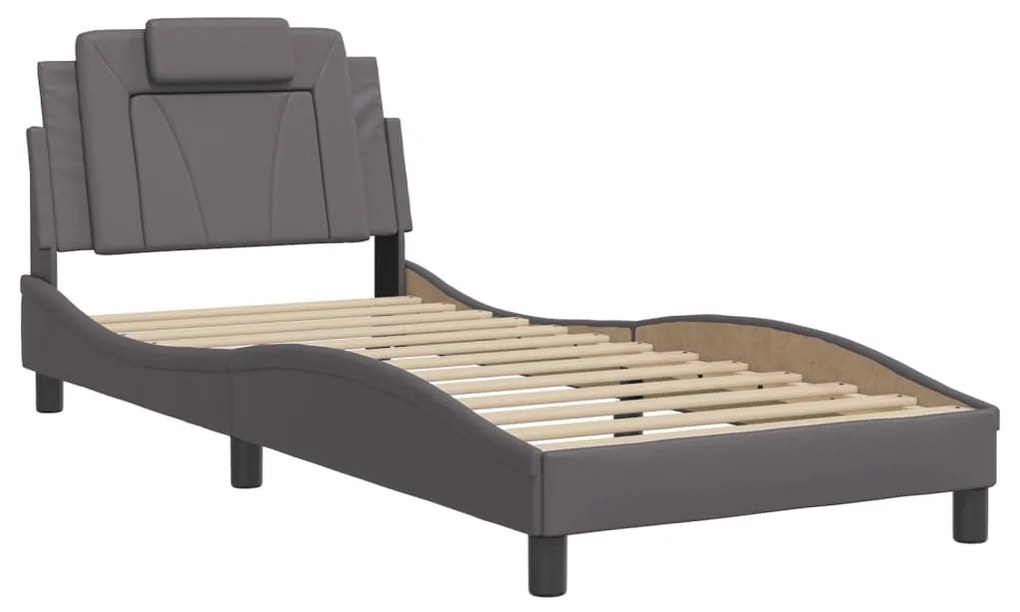 3208057 vidaXL Cadru de pat cu tăblie, gri, 80x200 cm, piele ecologică