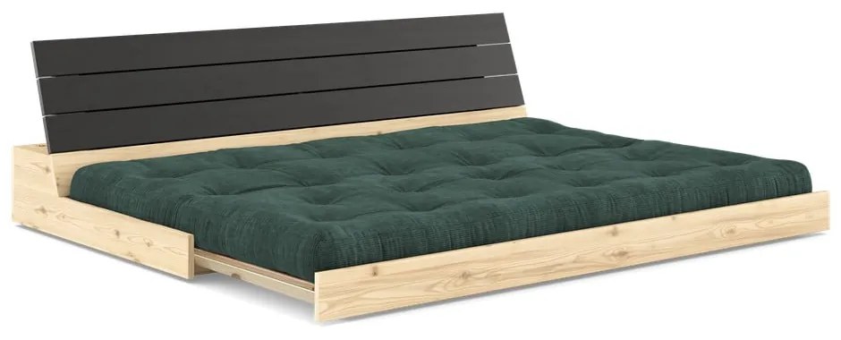 Canapea verde-închis extensibilă cu tapițerie din catifea reiată 196 cm Base – Karup Design
