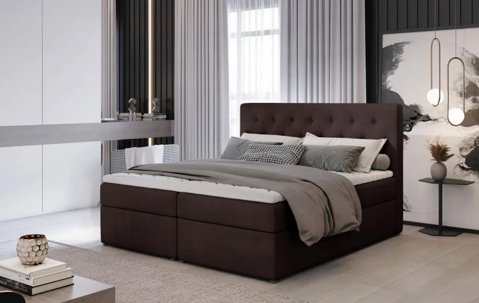 Pat tapitat de tip boxspring, 180x200 cm Loree 181, Eltap (Culoare: Gri inchis / Dora 95)