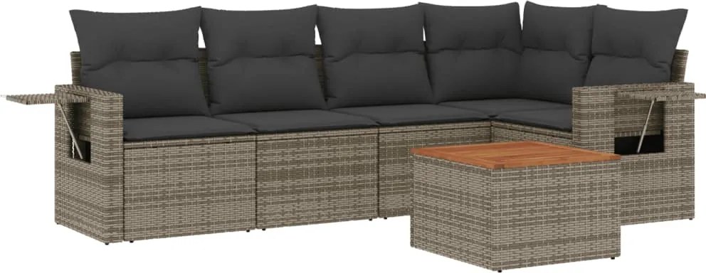 vidaXL Set mobilier grădină cu perne, 6 piese, gri, poliratan