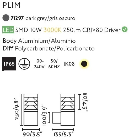 Aplica LED de perete exterior design modern IP65 PLIM-3