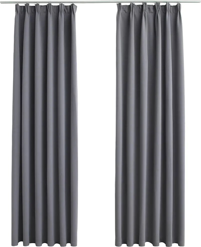 vidaXL Draperii opace cu cârlige, 2 buc., gri, 140 x 225 cm