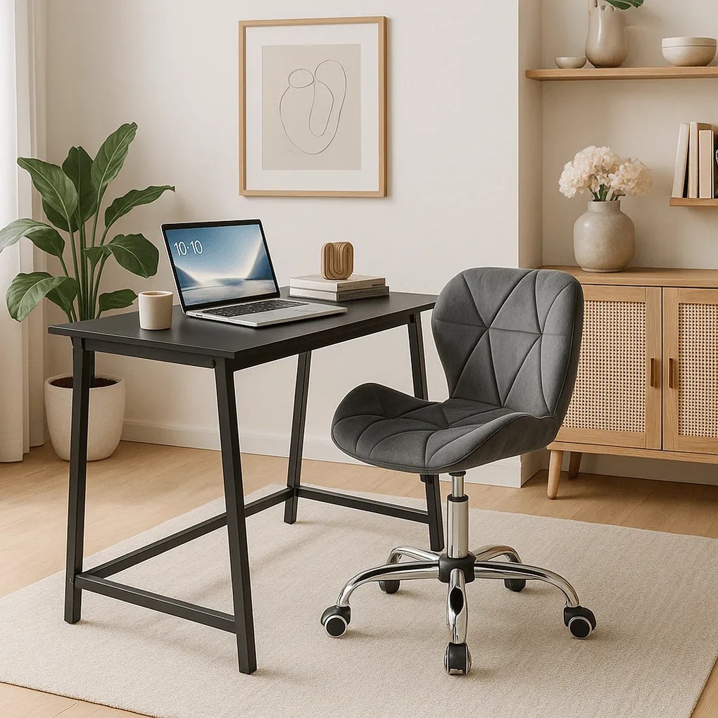 Set pentru birou – birou pliabil ZARIMO 80×40 cm negru + scaun de birou AVOLA VELVET gri