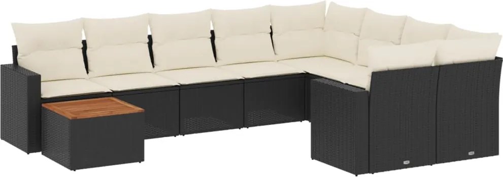vidaXL Set canapele de grădină cu perne, 10 piese, negru, poliratan