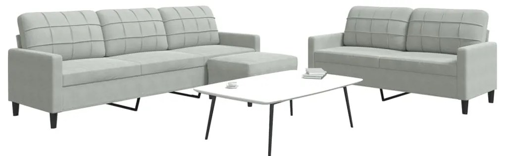 vidaXL Set de canapele cu perne, 3 piese, gri deschis, catifea