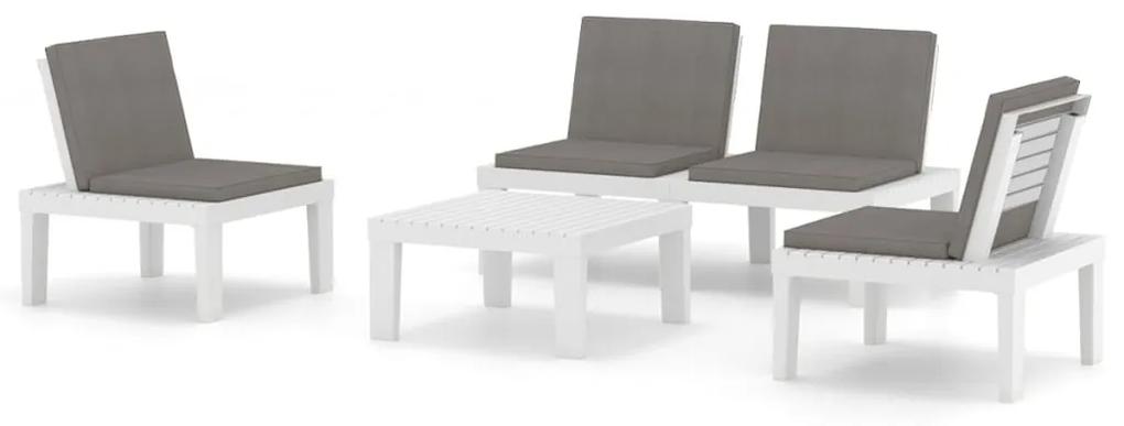 3059829 vidaXL Set mobilier de grădină cu perne, 4 piese, alb, plastic