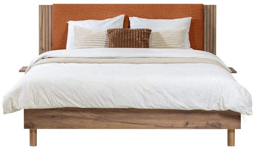Pat matrimonial portocaliu cu somieră 140x190 cm Lior – Bobochic Paris