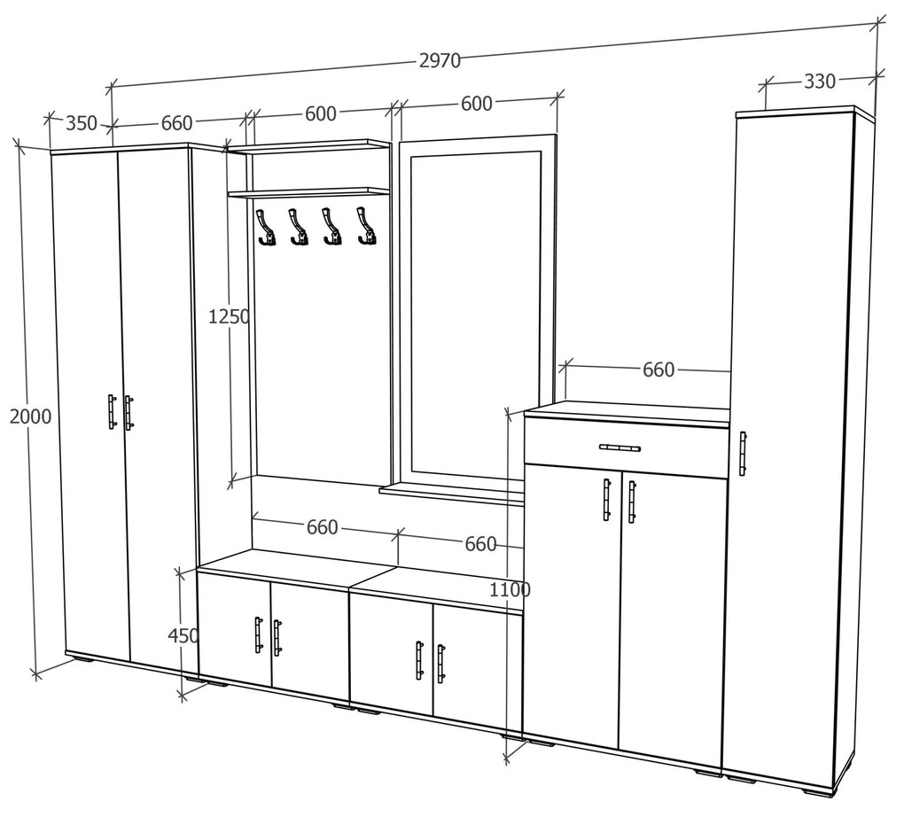 Set haaus V1, Antracit/Alb, L 300 cm