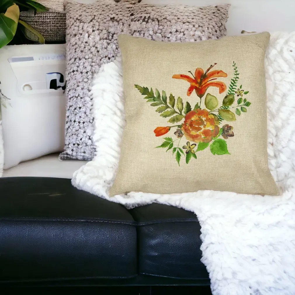 Perna Decorativa Patrata Florale, 40x40 cm, Crem, Husa Detasabila, Perna Inclusa, BEKZ®