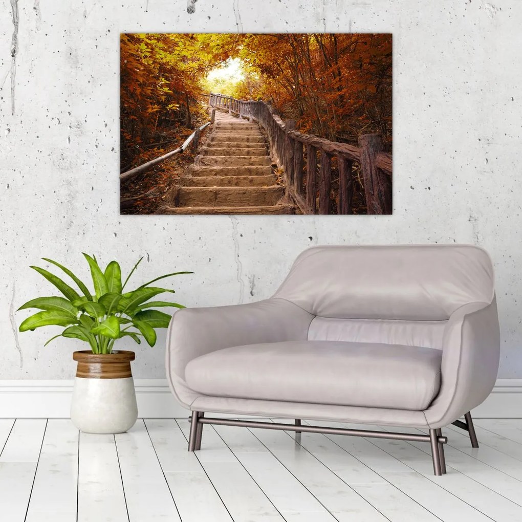 Tablou - Scări în natură în toamnă (90x60 cm)