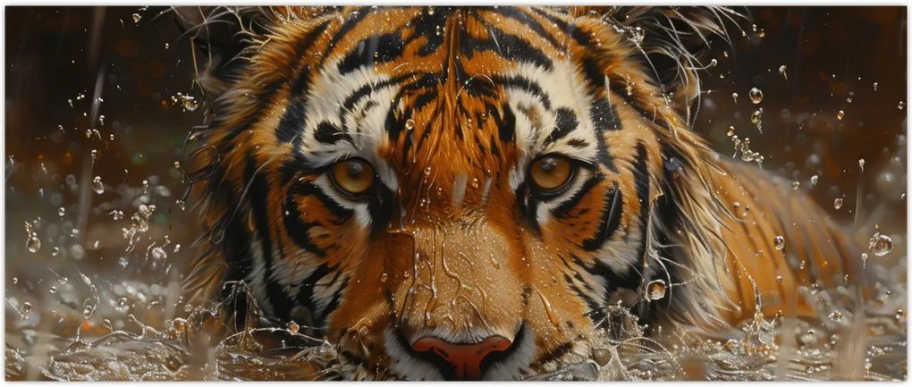 Tablou - Portret de tigru în apă (120x50 cm)
