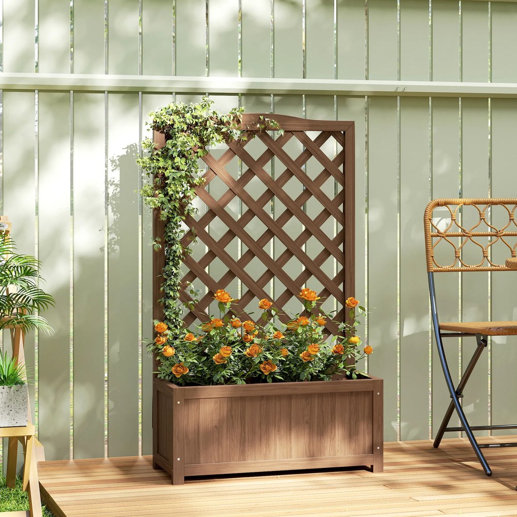 Outsunny Jardinieră cu spalier, ghiveci pentru plante cățărătoare, legume, flori, din lemn masiv, 70 x 28 x 117 cm maro închis | Aosom Romania
