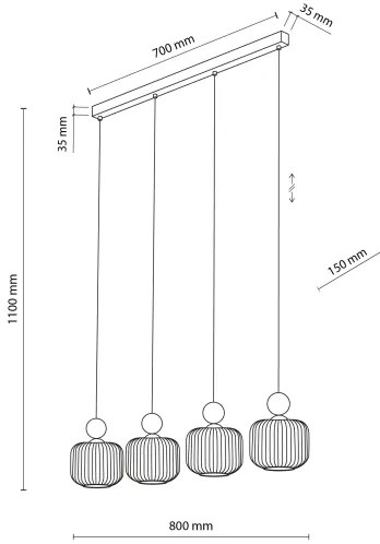 Lustră cu cablu BALLO, 4 x E14, 10 W, 230 V, bej