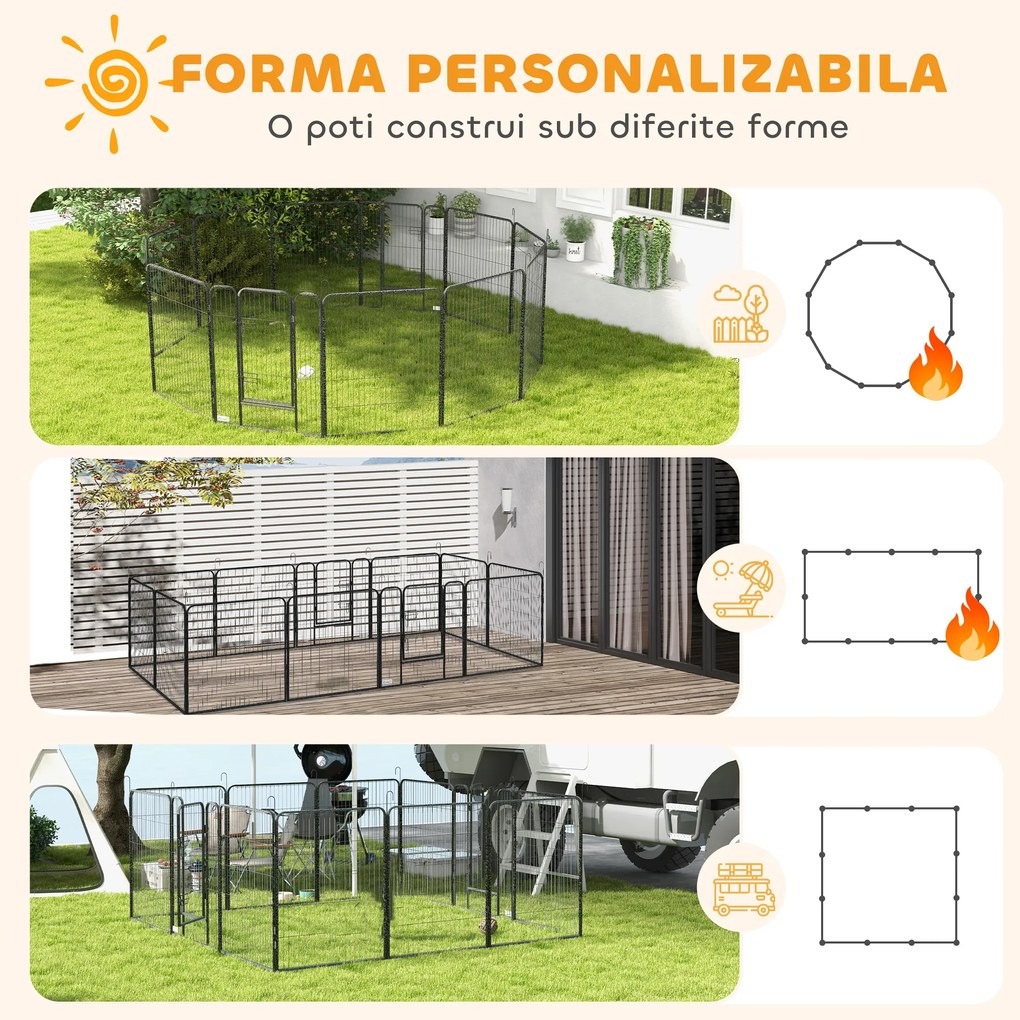 PawHut Gard pentru Câini, Incintă Modulară pentru Câini din 8 Secții pentru Interior și Exterior, 80x100 cm, Negru | Aosom Romania