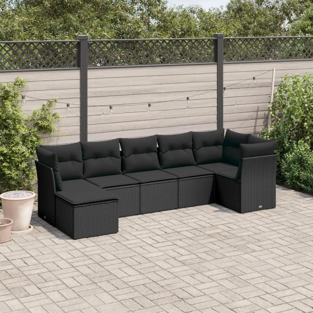 3249804 vidaXL Set canapele de grădină cu perne, 7 piese, negru, poliratan