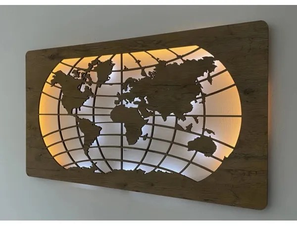 Li-Go 4868/DUB2 - Decorațiune de perete LED, 24W, 230V, 110x60 cm, stejar/harta lumii