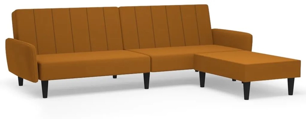 3080728 vidaXL Canapea extensibilă 2 locuri, cu taburet, maro, catifea