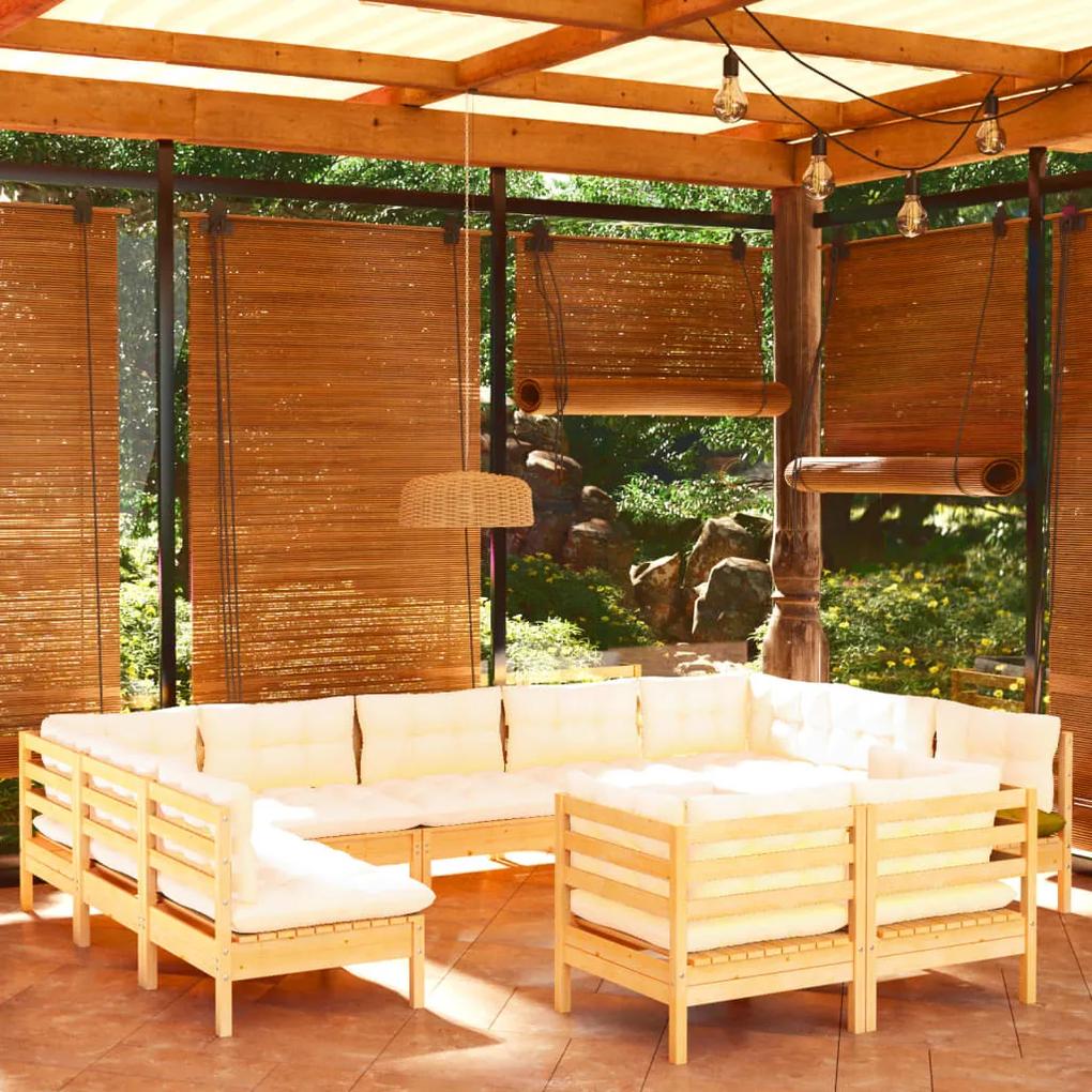3097259 vidaXL Set mobilier grădină cu perne crem, 11 piese, lemn masiv de pin