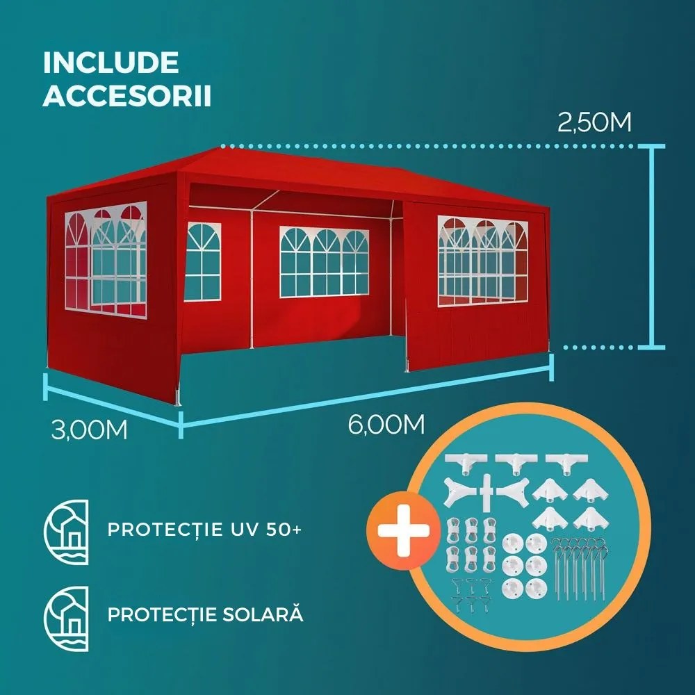 Cort de petrecere NEAPOL, 3x6m, roșu Jurhan