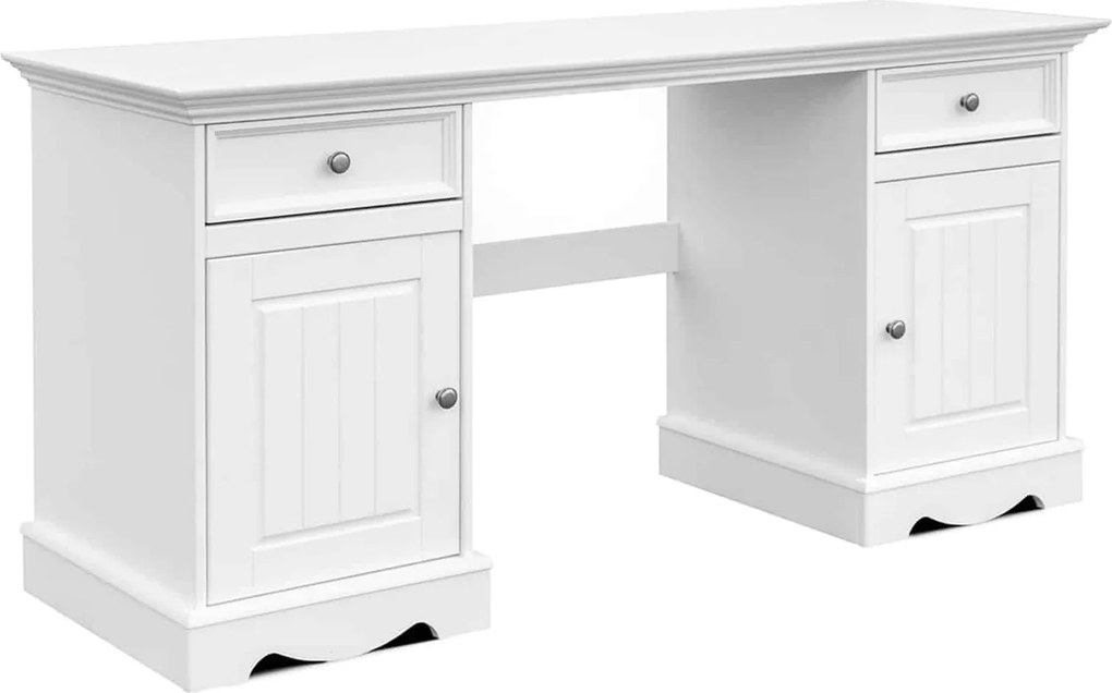 Birou lemn masiv alb Linea, 155 × 54 × 77 cm