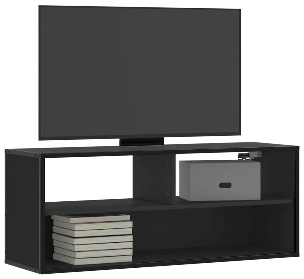 vidaXL Dulap TV, negru, 100x31x39,5 cm, lemn prelucrat și metal