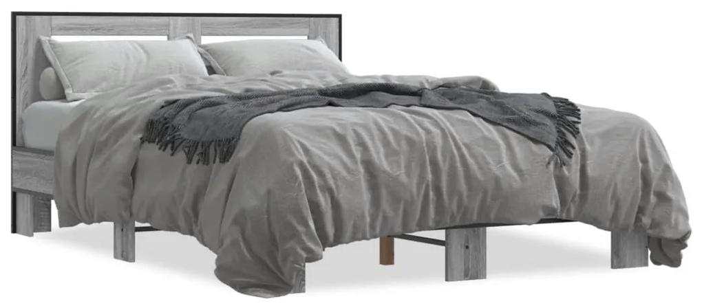 3280105 vidaXL Cadru de pat, gri sonoma, 140x200 cm, lemn prelucrat și metal