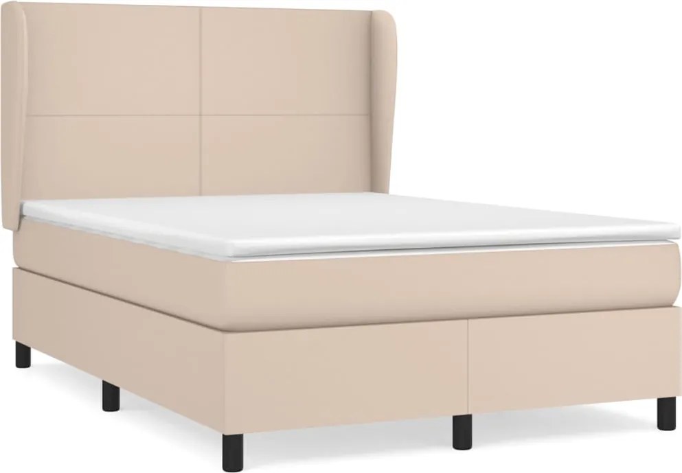 vidaXL Pat box spring cu saltea, cappuccino, 140x190cm piele ecologică