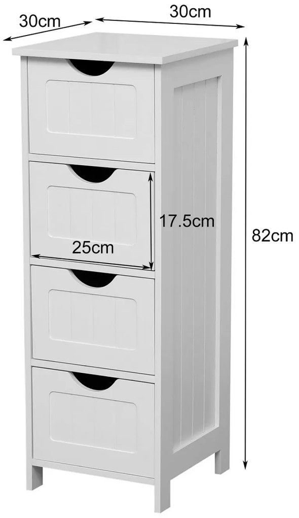 RESIGILAT- Dulap de depozitare pentru baie, cu 4 sertare, multifuncțional, 30x30x82 cm, Alb