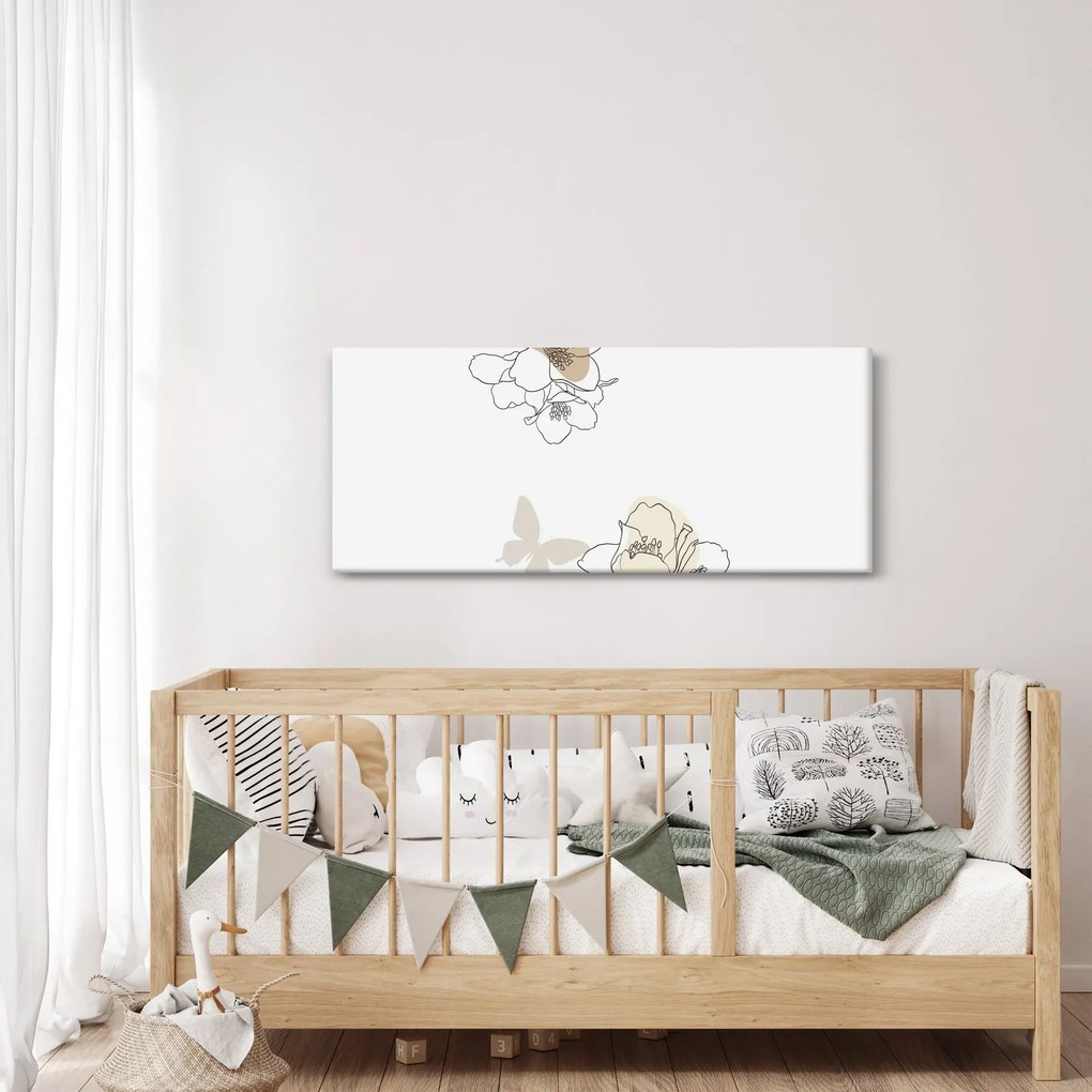 Tablou - Flori bej cu fluture N⁰2 (120x50 cm)
